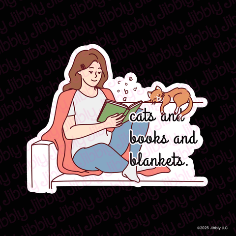 Bookish Gift - Romance Reader Sticker - Cats and Books and Blankets Waterproof Vinyl Sticker