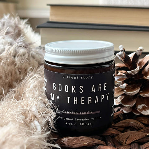 A Scent Story Candle Co - Books Are My Therapy -  Bookish Candle | Book Themed Candle