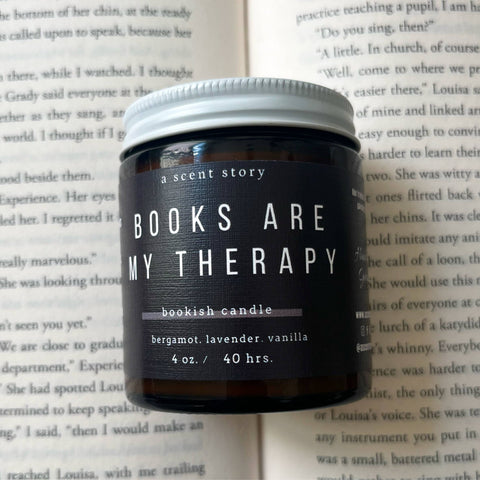 A Scent Story Candle Co - Books Are My Therapy -  Bookish Candle | Book Themed Candle