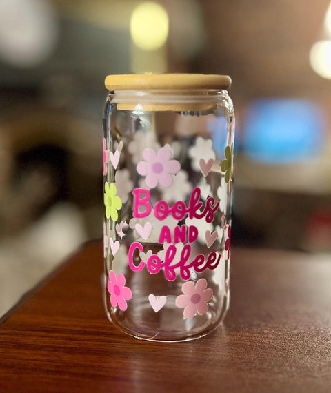 Pastel Bookshelf Glass Jar | Book Lover Aesthetic Storage Jar with Bamboo Lid | Cozy Spring TBR Design | Cottagecore Reader Gift